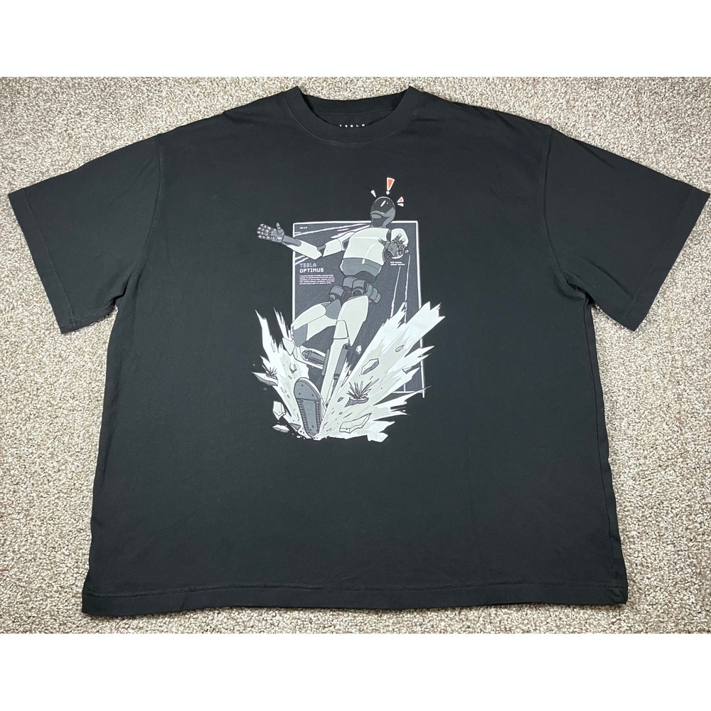 Tesla Optimus Robot Graphic T-Shirt Mens XL Black Short Sleeve Cotton Tee